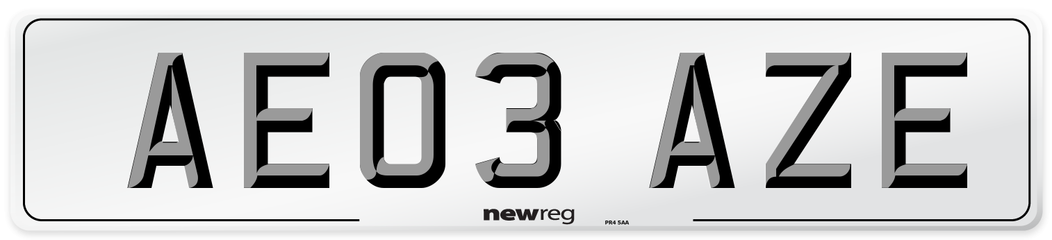 AE03 AZE Number Plate from New Reg
